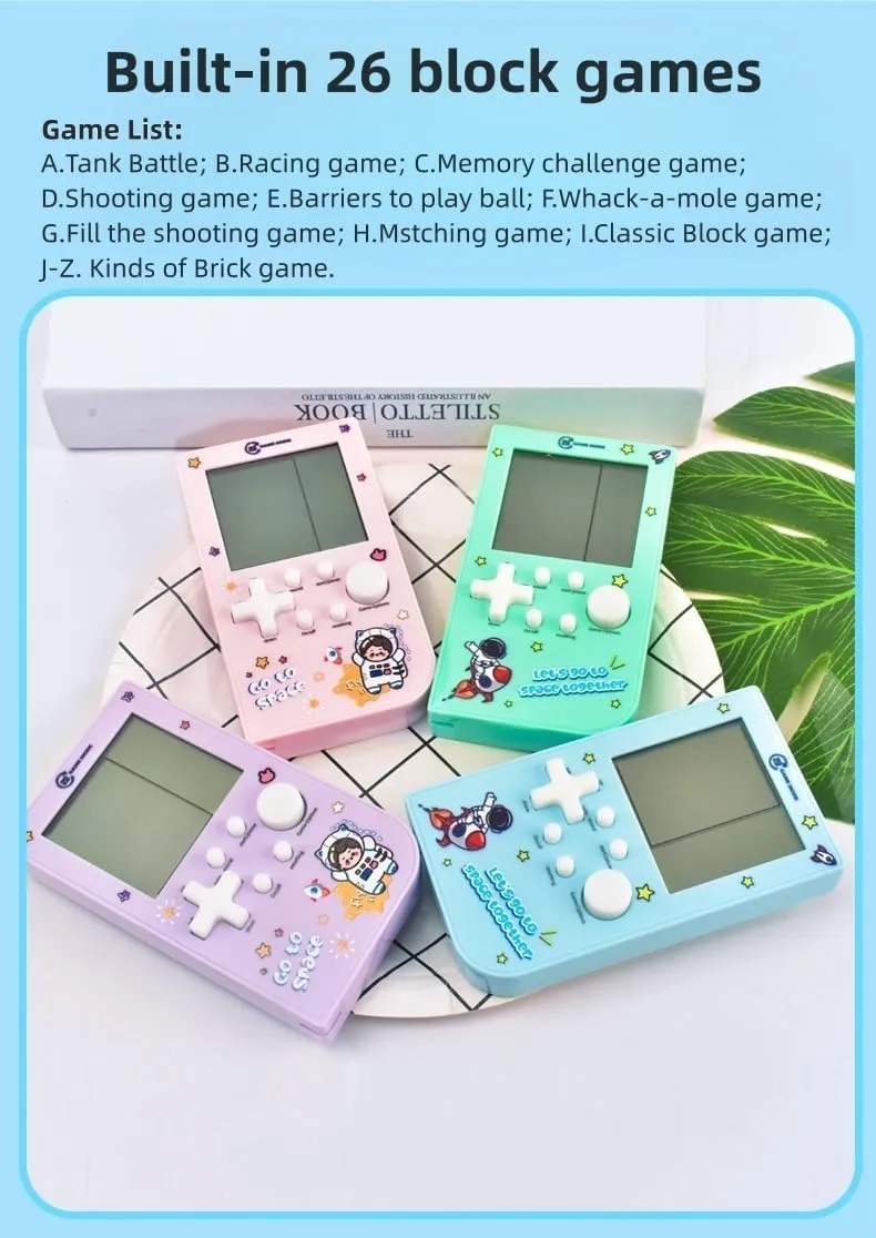 New Block Game Console with 26 Game Macaron Colors Retro Game Machine Pocket Game Machine Brick Game/Racing/Tank Battle Puzzle Toy Electronic Nostalgic Handheld Device Children's Gift (Purple)