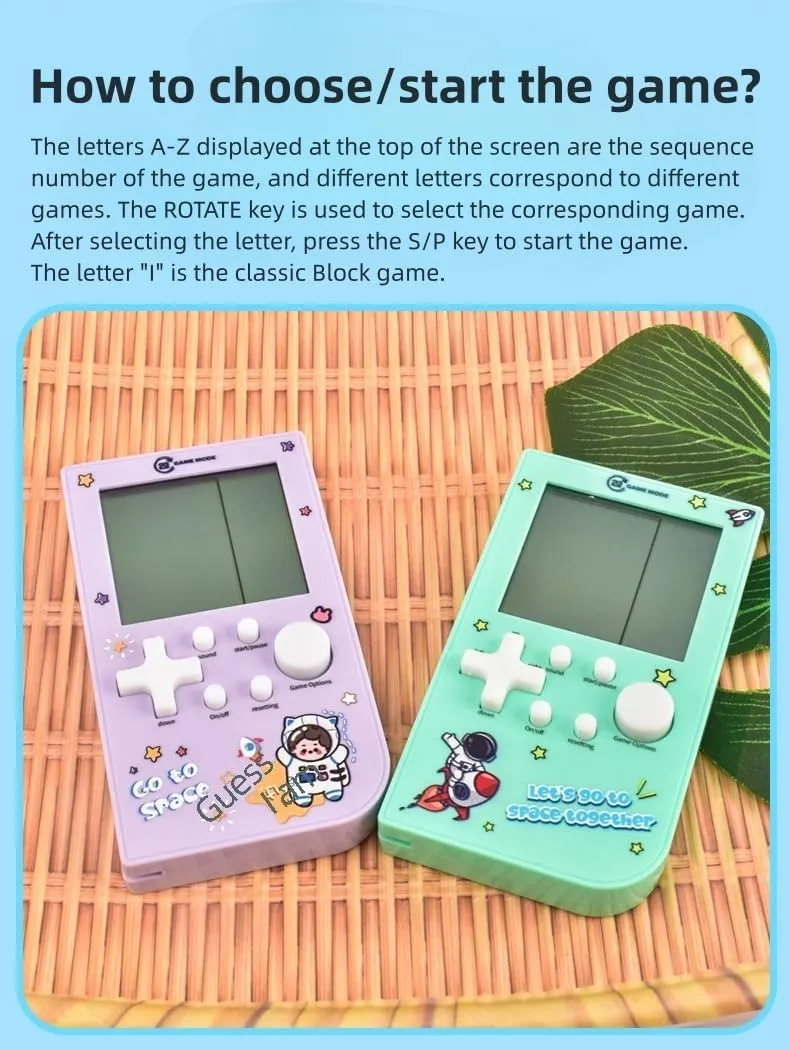 New Block Game Console with 26 Game Macaron Colors Retro Game Machine Pocket Game Machine Brick Game/Racing/Tank Battle Puzzle Toy Electronic Nostalgic Handheld Device Children's Gift (Purple)
