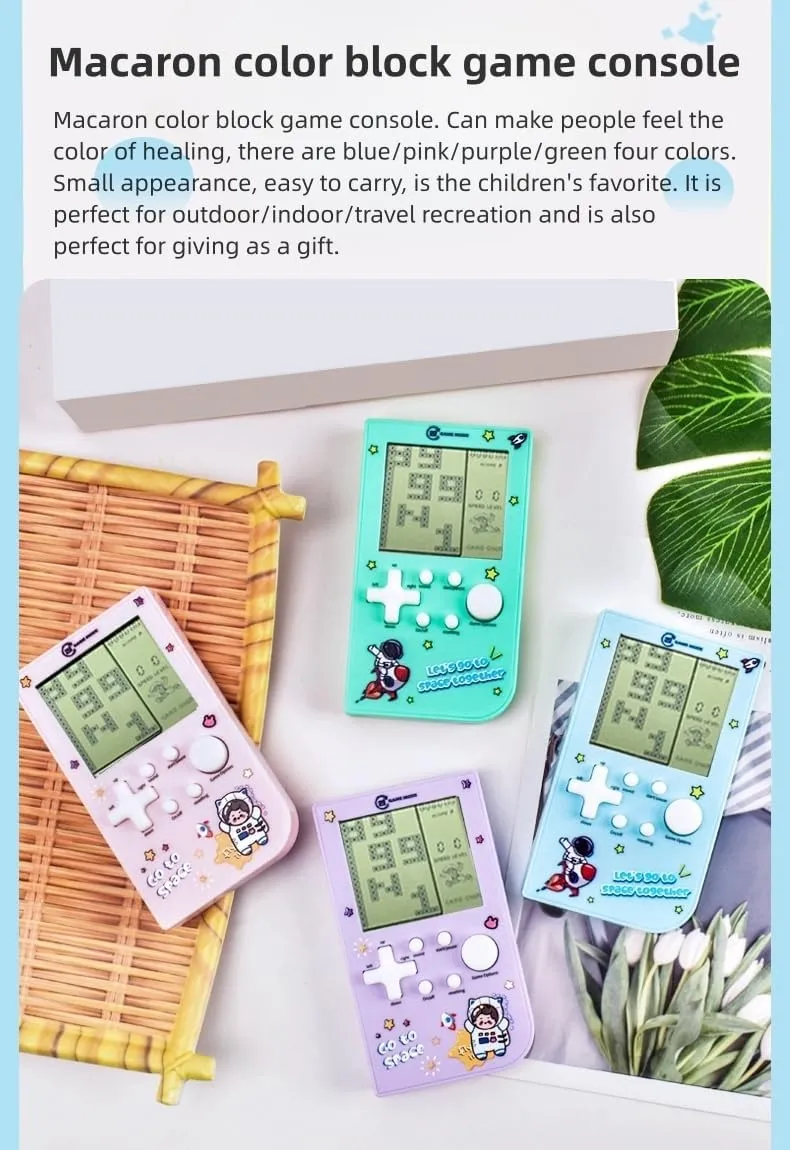 New Block Game Console with 26 Game Macaron Colors Retro Game Machine Pocket Game Machine Brick Game/Racing/Tank Battle Puzzle Toy Electronic Nostalgic Handheld Device Children's Gift (Purple)