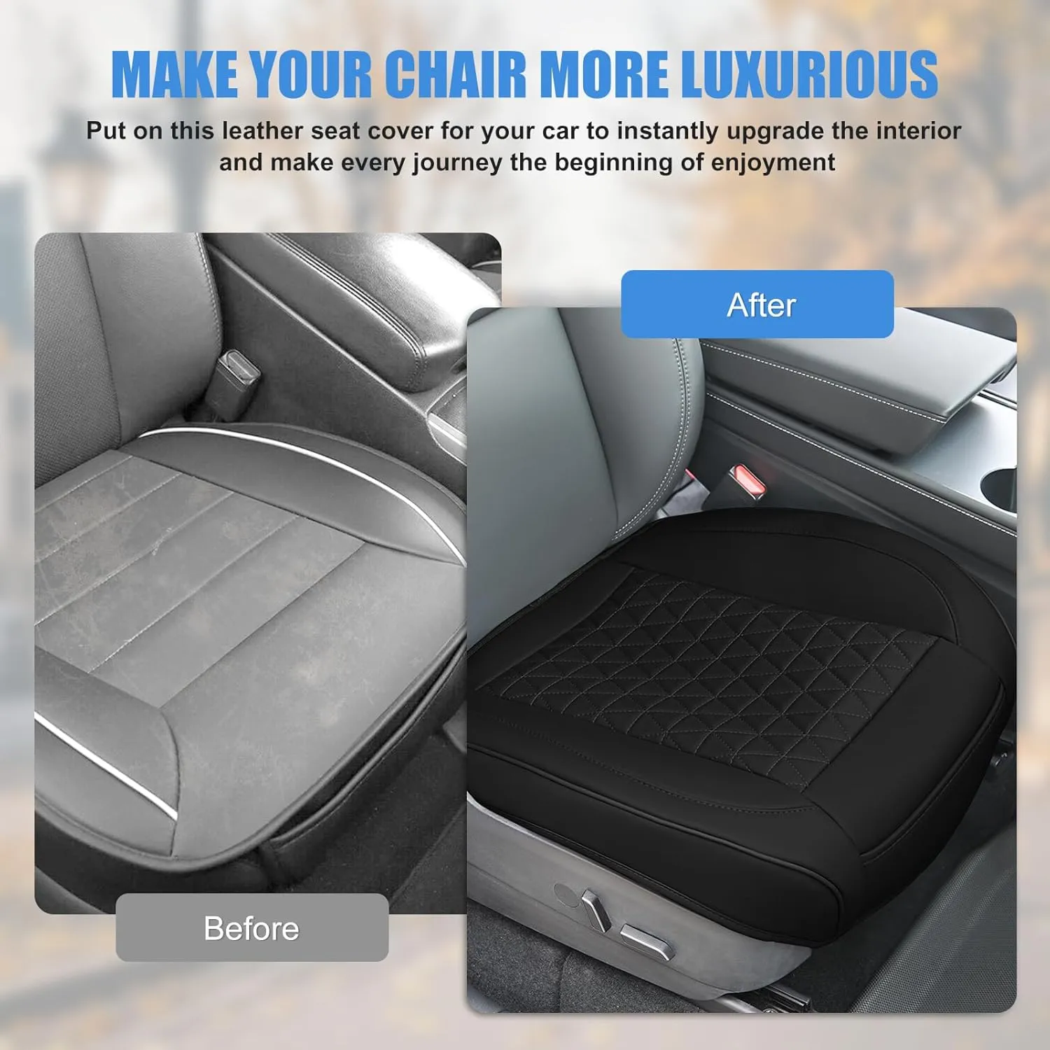 Nilight Car Seat Cushion Cover Black Leather Front Seats Waterproof Anti-Slip with Storage Bag Wraps Bottom Fits Cars Sedan Van SUV Truck