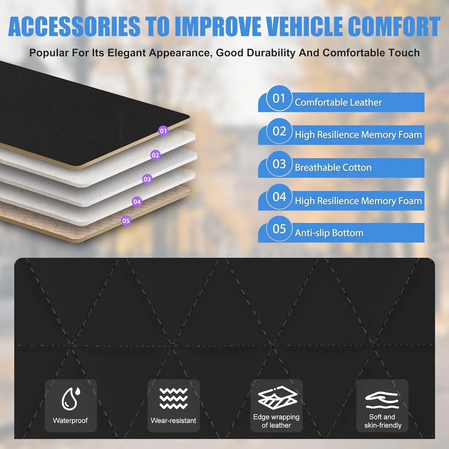 Nilight Car Seat Cushion Cover Black Leather Front Seats Waterproof Anti-Slip with Storage Bag Wraps Bottom Fits Cars Sedan Van SUV Truck