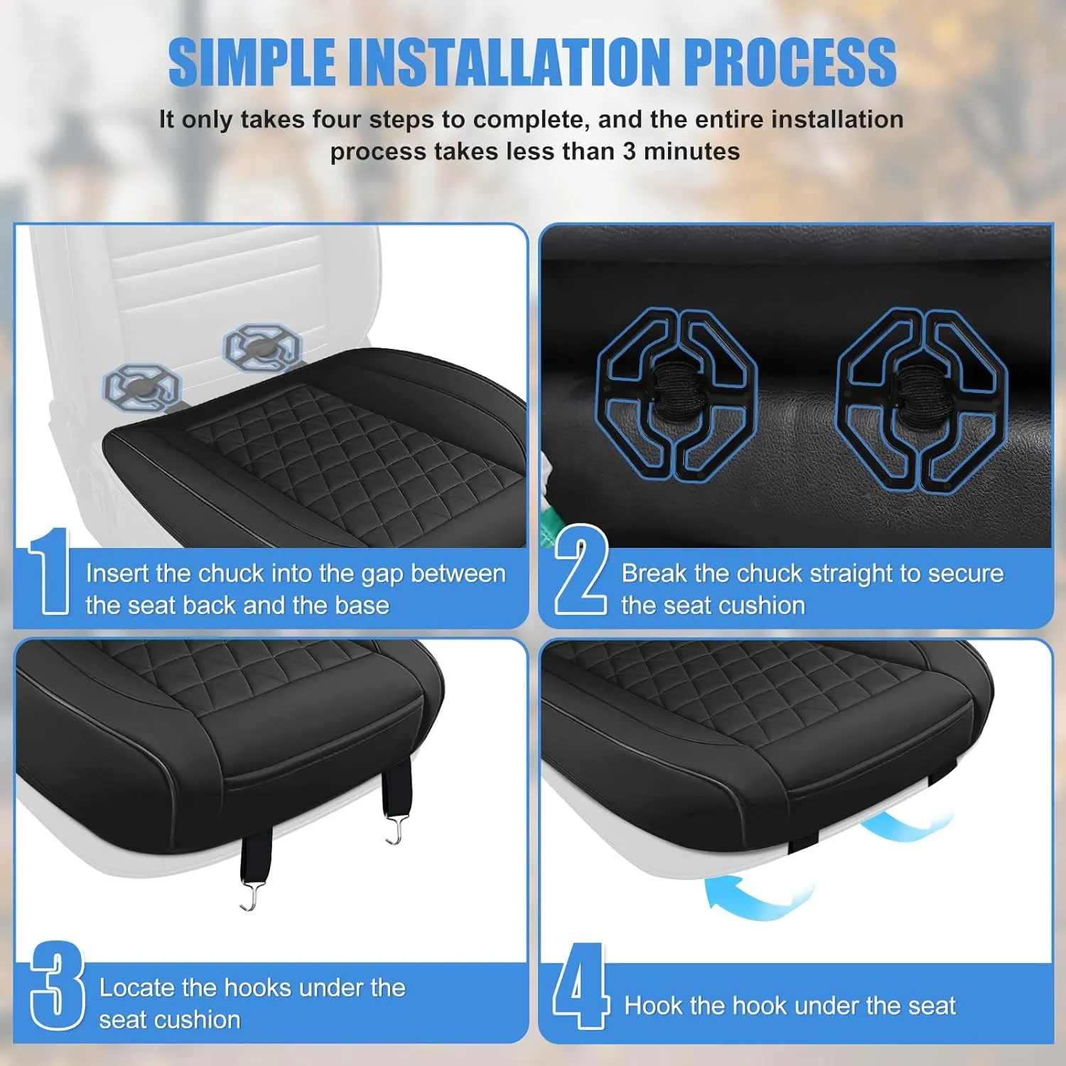 Nilight Car Seat Cushion Cover Black Leather Front Seats Waterproof Anti-Slip with Storage Bag Wraps Bottom Fits Cars Sedan Van SUV Truck