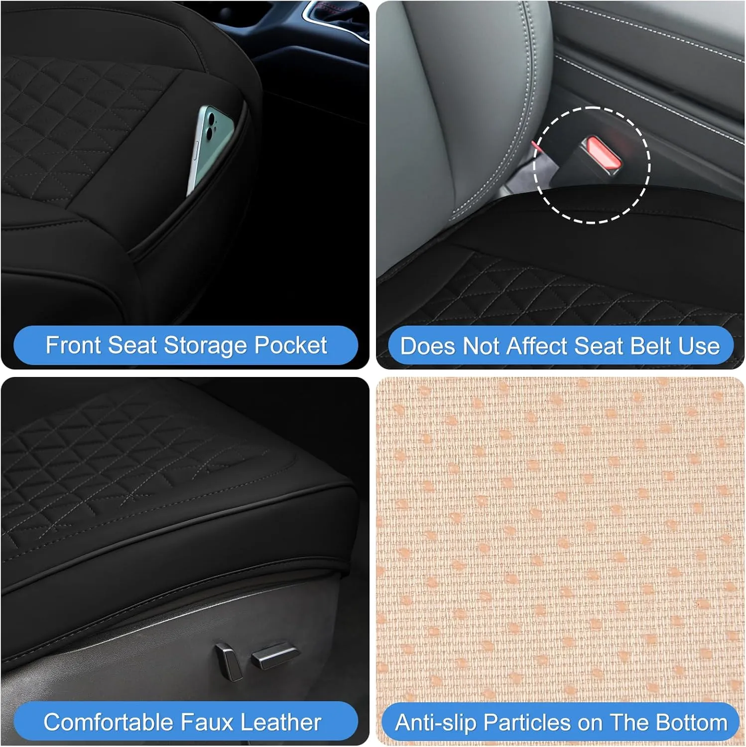 Nilight Car Seat Cushion Cover Black Leather Front Seats Waterproof Anti-Slip with Storage Bag Wraps Bottom Fits Cars Sedan Van SUV Truck