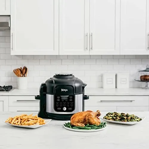 Ninja OS301/FD305CO Foodi 10-in-1 Pressure Cooker and Air Fryer with Nesting Broil Rack, 6.5-Quart Capacity, and a Stainless Finish (Renewed)