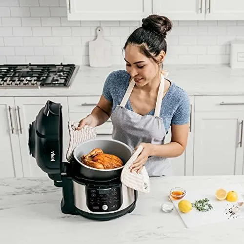 Ninja OS301/FD305CO Foodi 10-in-1 Pressure Cooker and Air Fryer with Nesting Broil Rack, 6.5-Quart Capacity, and a Stainless Finish (Renewed)