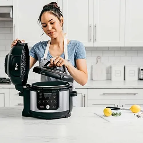 Ninja OS301/FD305CO Foodi 10-in-1 Pressure Cooker and Air Fryer with Nesting Broil Rack, 6.5-Quart Capacity, and a Stainless Finish (Renewed)