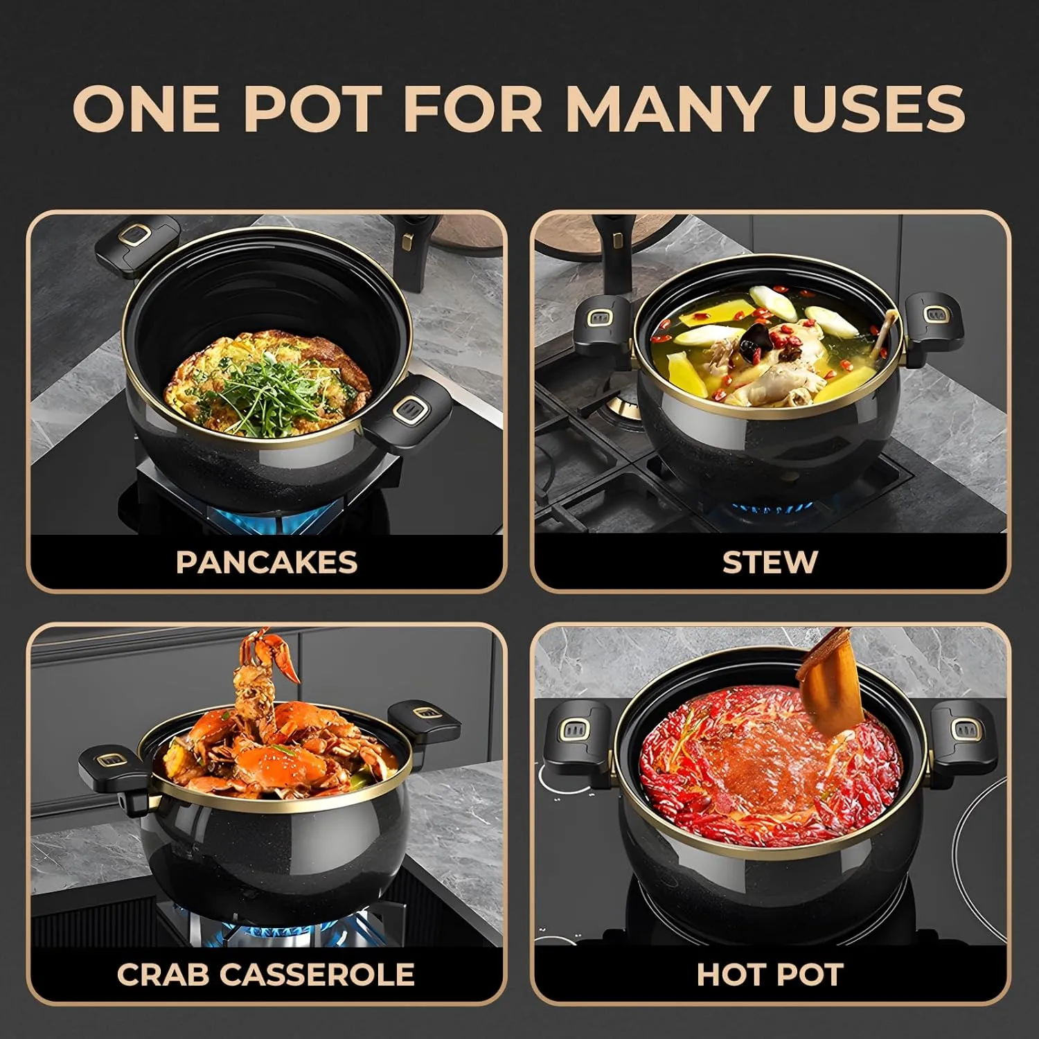 Nonstick Ceramic Coated Sauce Pan with Lid Blue Crock Pot with Twist & Lock Handles, Micro Pressure Cooker Versatile Stockpot with Lid, Bottom Big Soup Canning Pots,Simmer Pots (BLUE, 7.5Quarts)