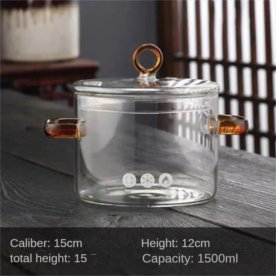 Nonstick Glass Soup Pot with Dual Handles and Microwave-Friendly Cover