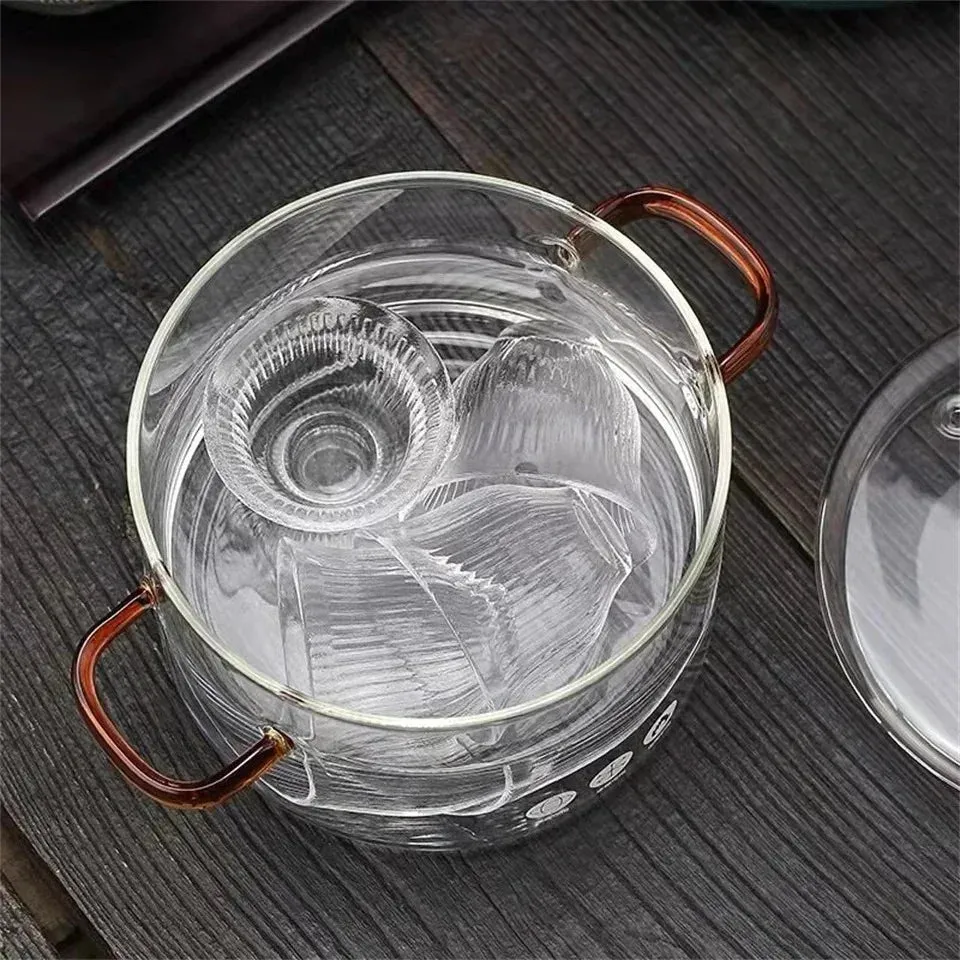 Nonstick Glass Soup Pot with Dual Handles and Microwave-Friendly Cover