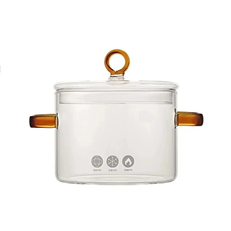 Nonstick Glass Soup Pot with Dual Handles and Microwave-Friendly Cover