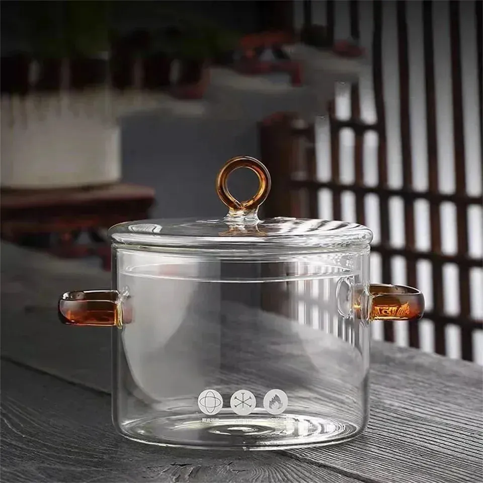 Nonstick Glass Soup Pot with Dual Handles and Microwave-Friendly Cover