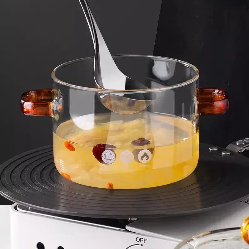Nonstick Glass Soup Pot with Dual Handles and Microwave-Friendly Cover