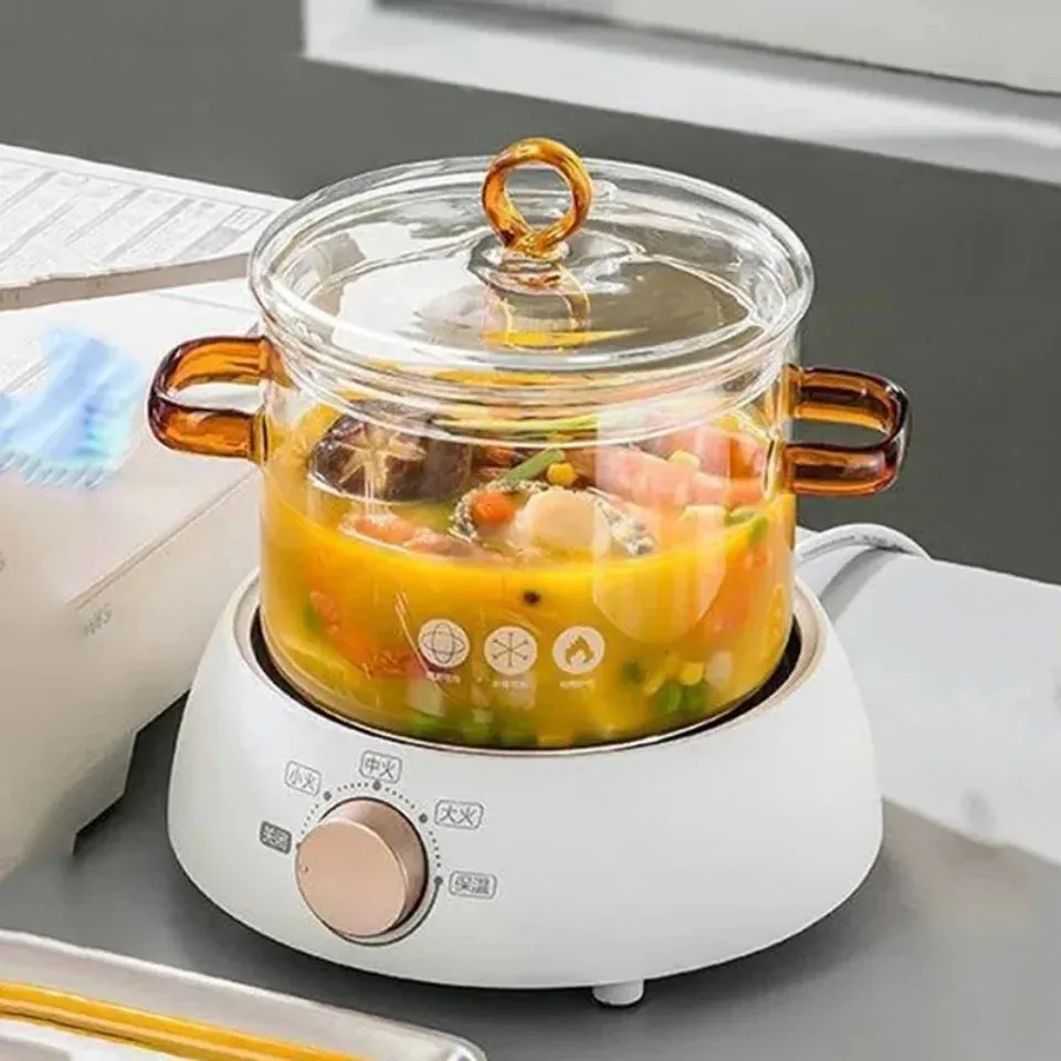 Nonstick Glass Soup Pot with Dual Handles and Microwave-Friendly Cover