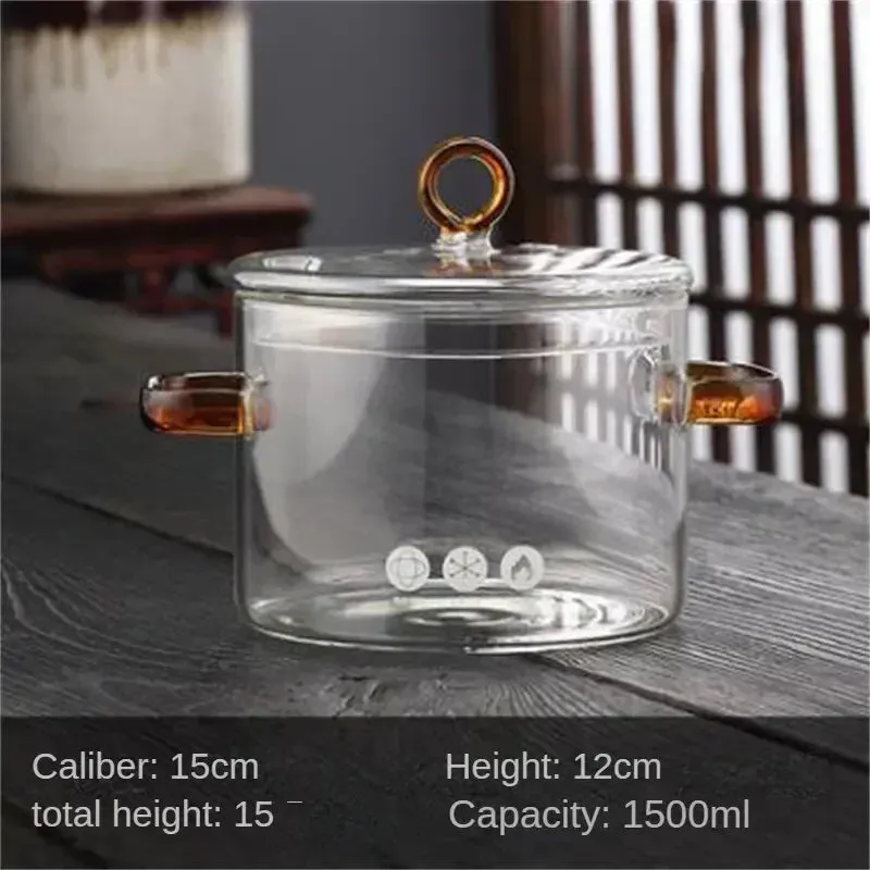 Nonstick Glass Soup Pot with Dual Handles and Microwave-Friendly Cover