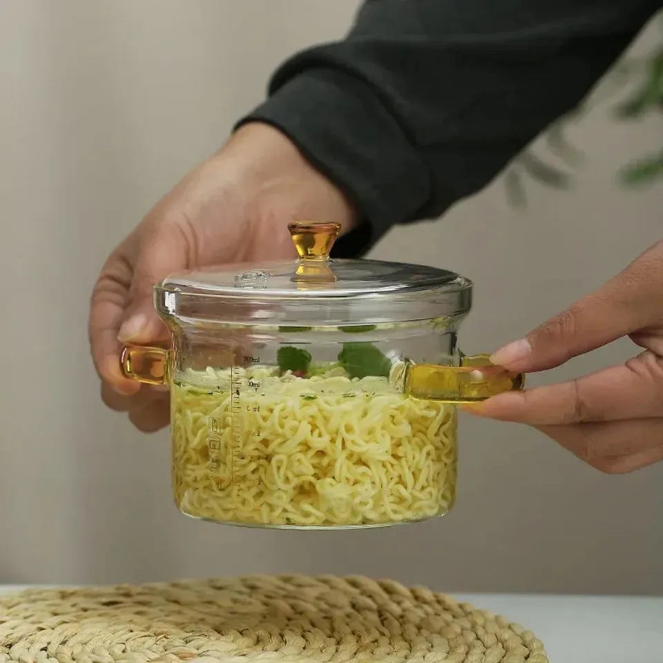 Nonstick Glass Soup Pot with Dual Handles and Microwave-Friendly Cover
