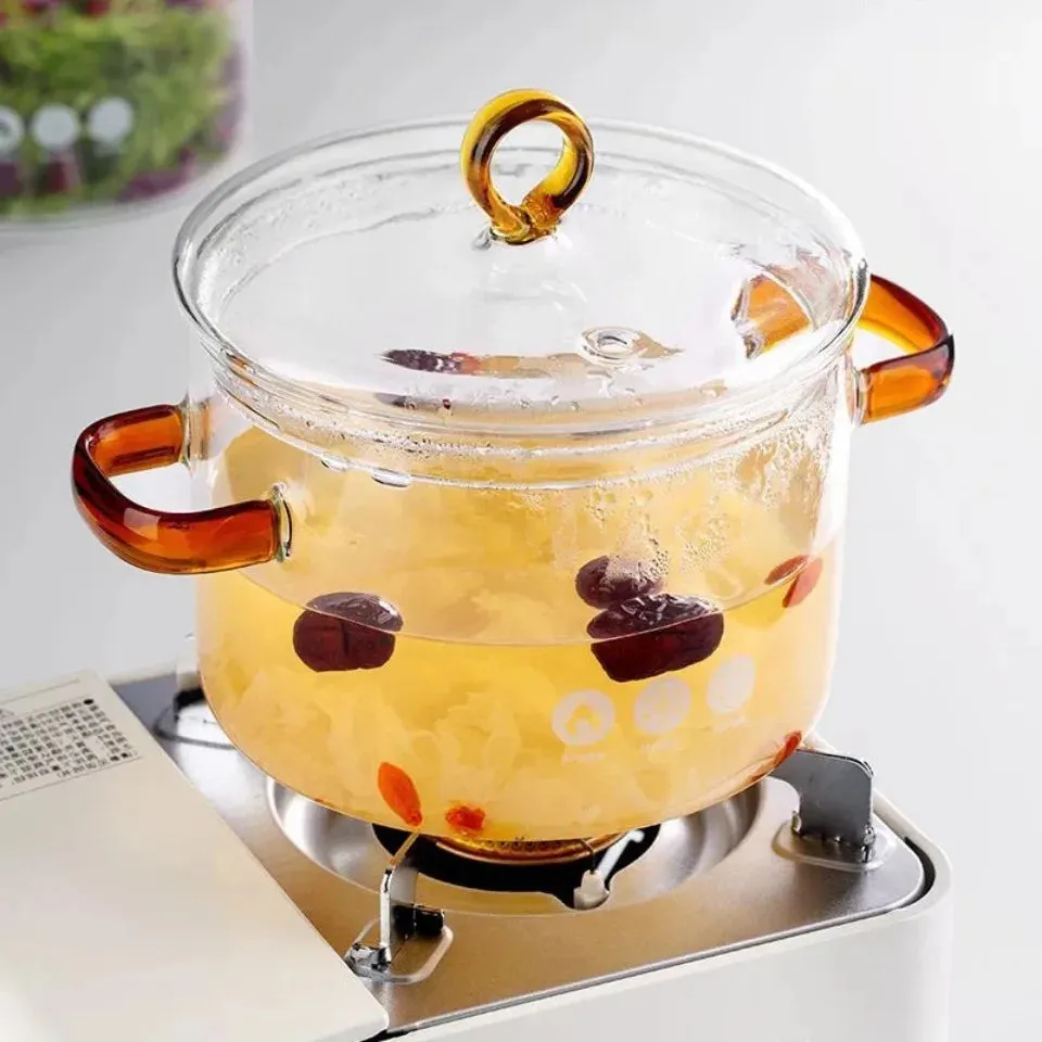 Nonstick Glass Soup Pot with Dual Handles and Microwave-Friendly Cover