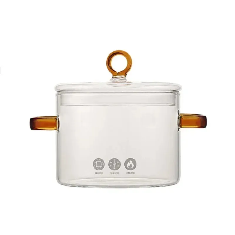 Nonstick Glass Soup Pot with Dual Handles and Microwave-Friendly Cover