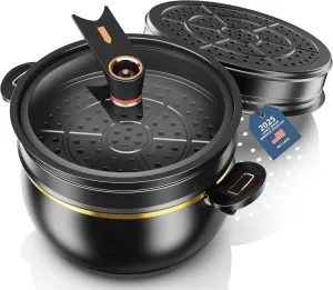 Nonstick Stockpot Casserole pot Hard Anodized with Glass Lid and Steamer, 8 Quart Pressure Cooker Soup Pot Deep Cookware for Pasta, Soup, Spaghetti, Induction Compatible (FZ1)