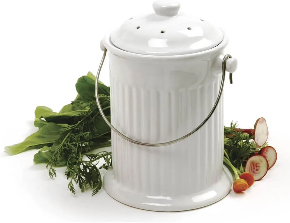 Norpro, White , 1 Gallon Ceramic Compost Keeper, One Size