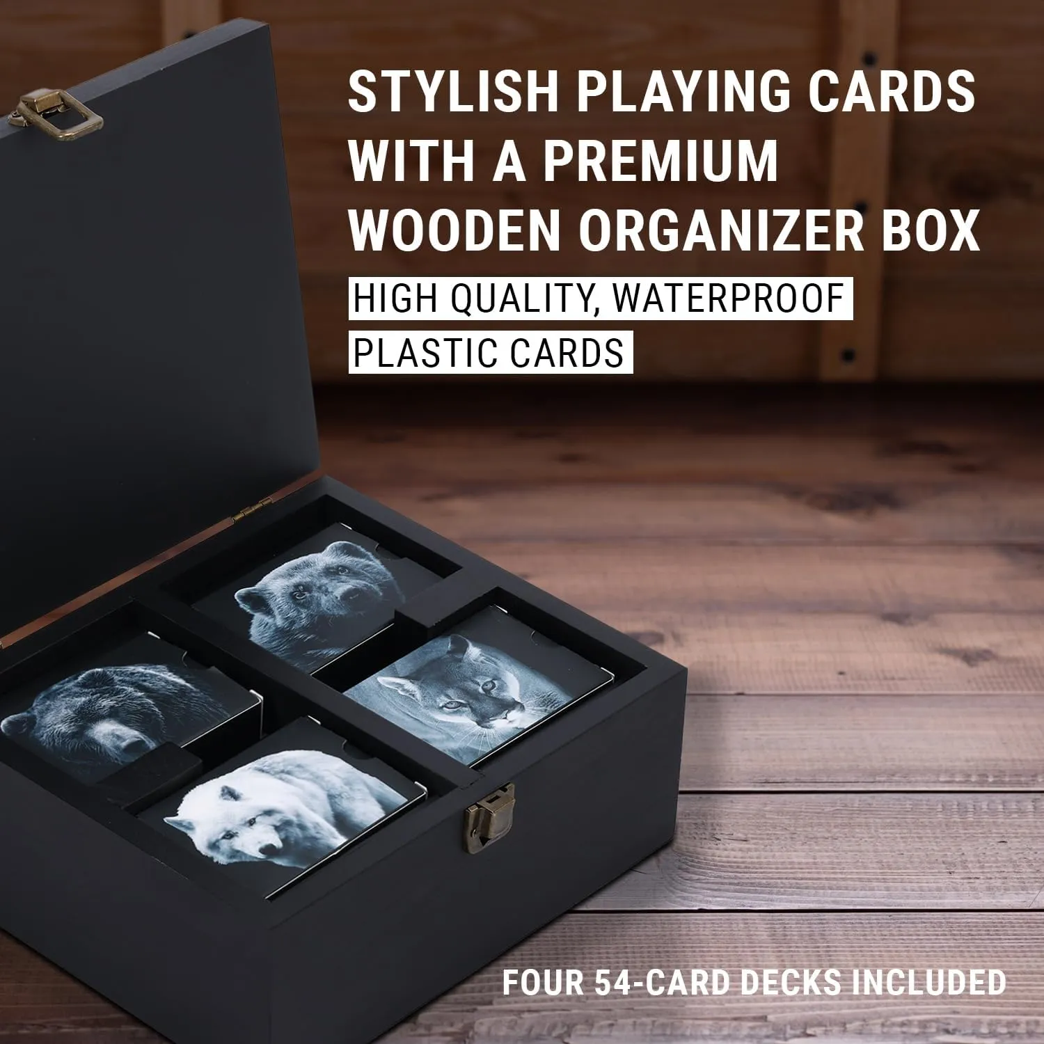 North American Predators Playing Cards with Organizer Box Waterproof Stylish Playing Cards, Cool Deck of Cards, Poker Cards for Collectors and Game Enthusiasts