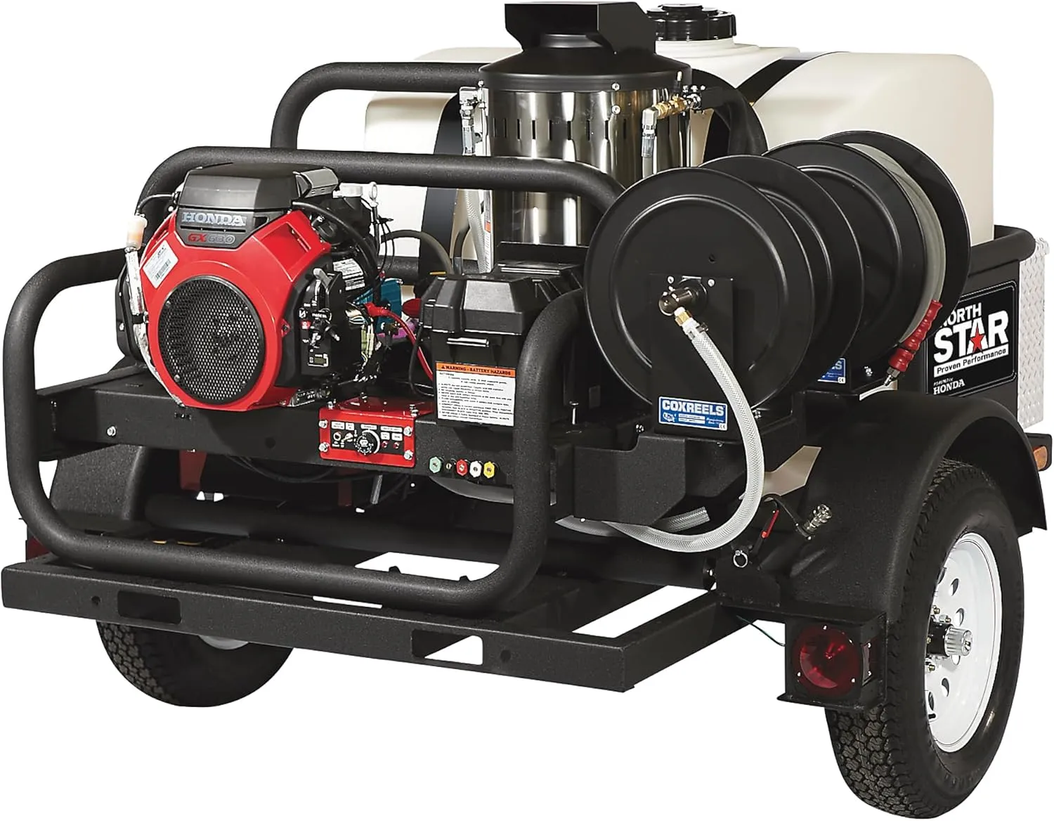 NorthStar Trailer-Mounted Portable Hot Water Commercial Pressure Power Washer - 4000 PSI, 4.0 GPM, Direct Drive, Honda Engine, 200-Gal. Water Tank
