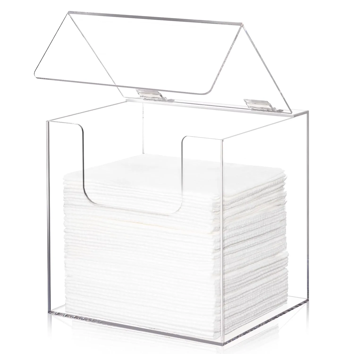 Noverlife Acrylic Disposable Face Towel Storage Box with Lid, 7x6x7in Clear Facial Towel Container Box Acrylic XL Skin Club Towel Dispenser Case, Towel Storage Bin Face Towel Holder for Vanity