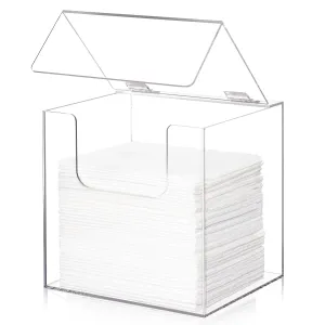 Noverlife Acrylic Disposable Face Towel Storage Box with Lid, 7x6x7in Clear Facial Towel Container Box Acrylic XL Skin Club Towel Dispenser Case, Towel Storage Bin Face Towel Holder for Vanity
