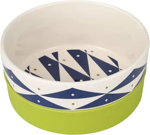 Now House for Pets by Jonathan Adler Oslo Duo Dog Bowl, Large Cute Ceramic Food and Water Bowl, Green (FF16469)