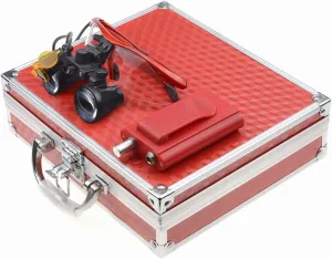 NSKI 2.5X Binocular Loupes Magnifying Glasses   3W LED Head Lamp Belt Clip Type with Filter Aluminum Box Red