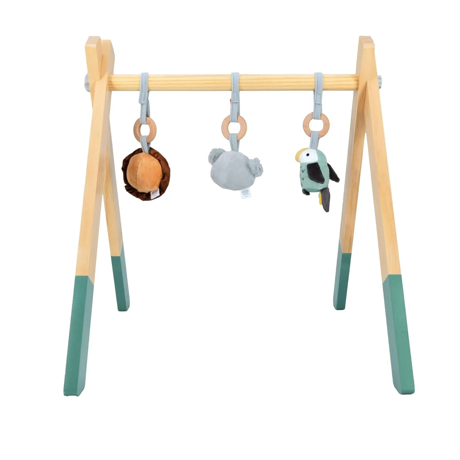 Nuby Animal Adventures Foldable Wooden Baby Play Gym with Hanging Toys - Supports Early Infant Development - Easy to Fold for Storage and Travel