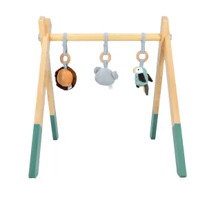 Nuby Animal Adventures Foldable Wooden Baby Play Gym with Hanging Toys - Supports Early Infant Development - Easy to Fold for Storage and Travel