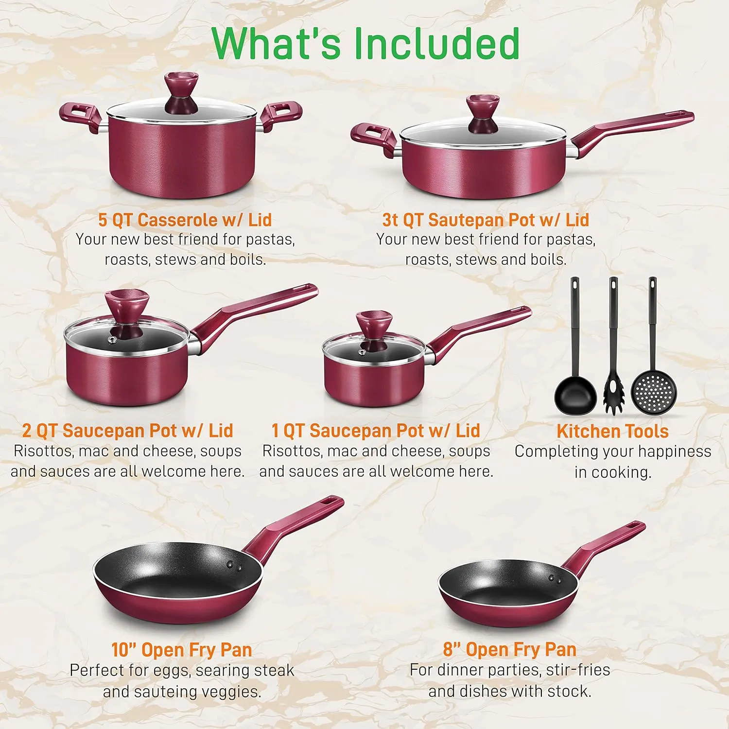 NutriChef 13-Piece Nonstick Kitchen Cookware Set - Heat Resistant Kitchenware Pots And Pans Set w/Saucepan, Frying Pans, Cooking Pots, Casserole, Lids, Utensils - NCCWA13