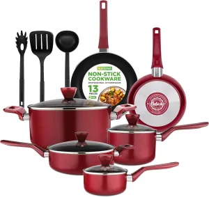 NutriChef 13-Piece Nonstick Kitchen Cookware Set - Heat Resistant Kitchenware Pots And Pans Set w/Saucepan, Frying Pans, Cooking Pots, Casserole, Lids, Utensils - NCCWA13