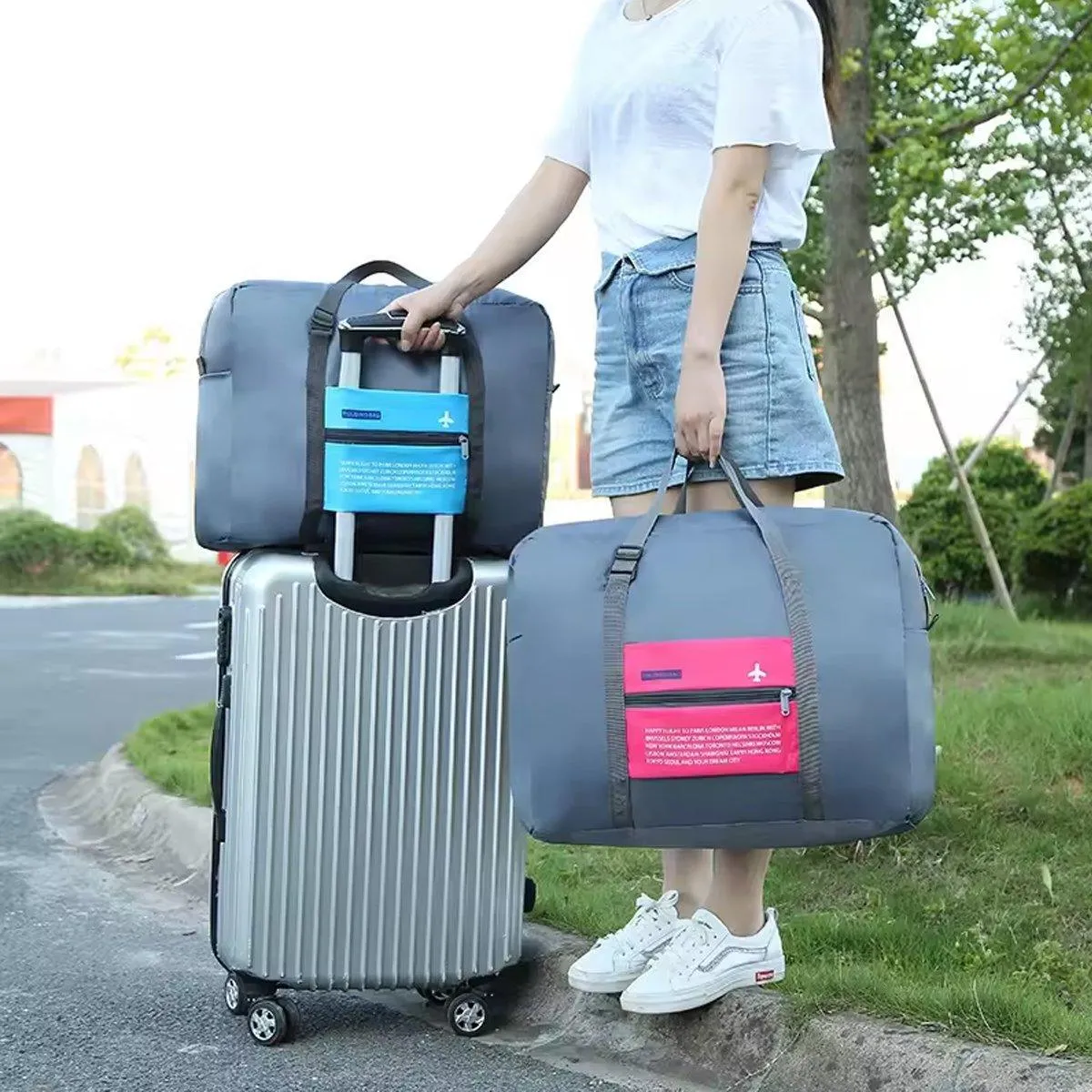 Nylon Waterproof Collapsible Travel Bag Large Suitcase Clothing Organizer