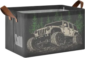 Off-road Car Green Forest Storage Baskets, Storage Bins Organizer with Handles Rectangular Basket for Room Office Home Decor