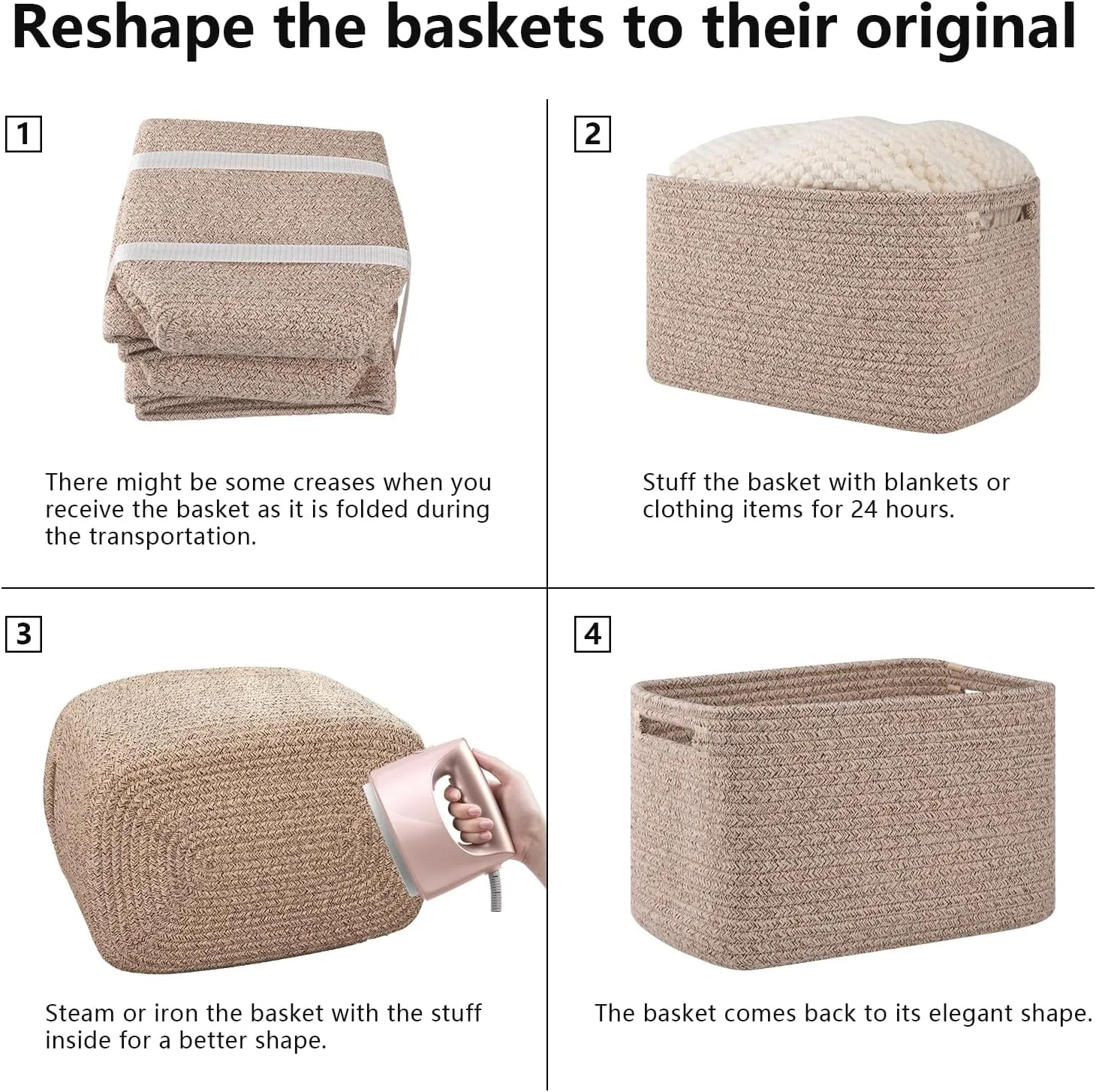 OIAHOMY 4 Pack Storage Baskets for Organizing, Cube Storage Bins for Shelves, Rectangle Storage Baskets With Handles, Woven Baskets for Storage, 12.7''Lx9''Wx7.8''H, Brown