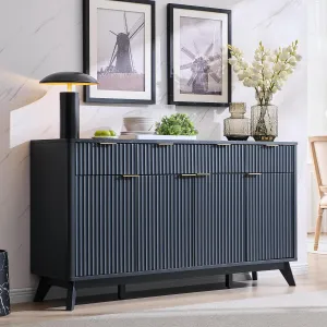 OKD 60" Fluted Buffet Sideboard Cabinet with Storage, Morden Credenza Buffet Table Coffee Bar Storage Cabinet with 4 Doors and 3 Drawers for Dining Room, Living Room,Hallway (Dark Grey)
