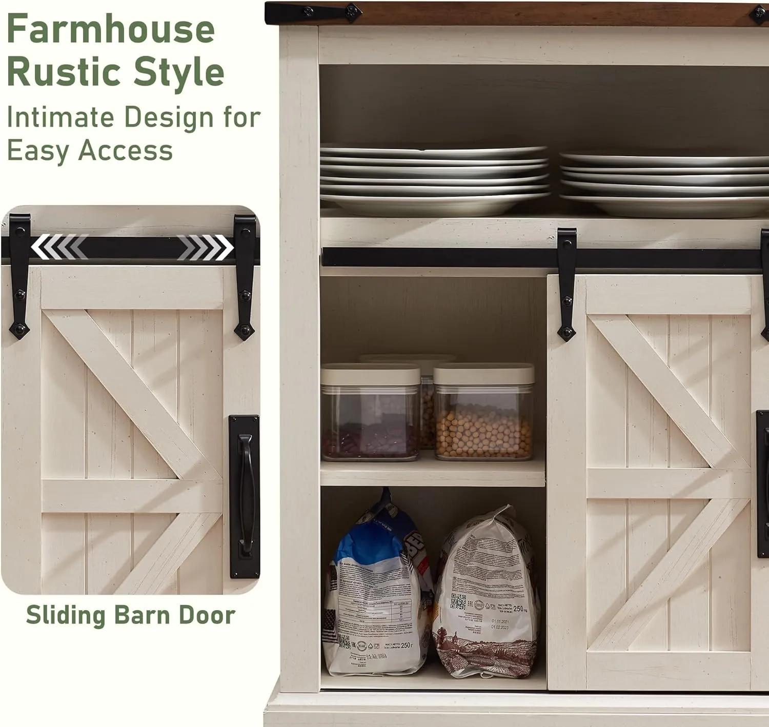 OKD Bathroom Floor Cabinet, Farmhouse Cabinet with Sliding Barn Door & Storage Drawers, Small Storage Cabinet for Bathroom, Kitchen, Living Room, Rustic Oak with Antique White