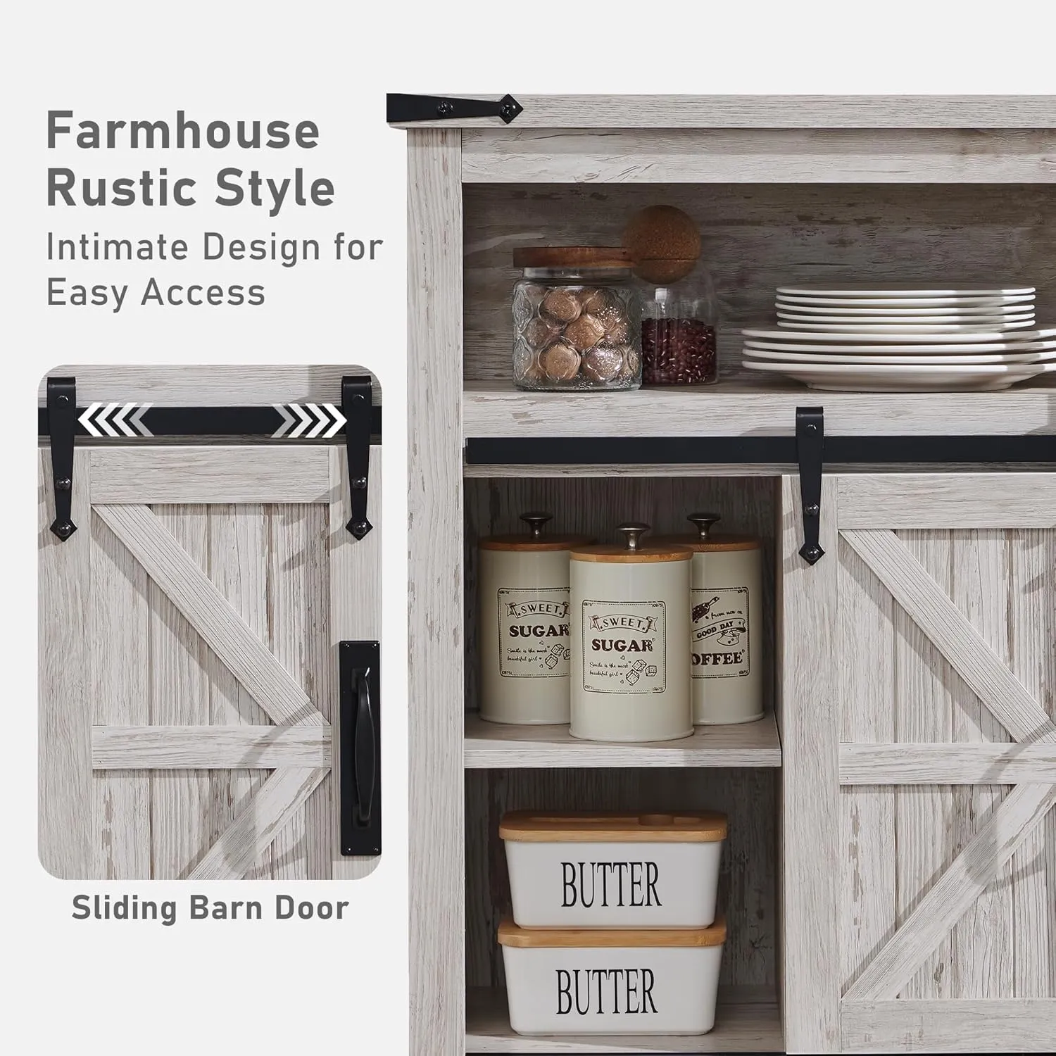 OKD Bathroom Floor Cabinet, Farmhouse Small Storage Cabinet with Sliding Barn Door & Drawers for Bathroom, Kitchen, Living Room, Antique Brush White