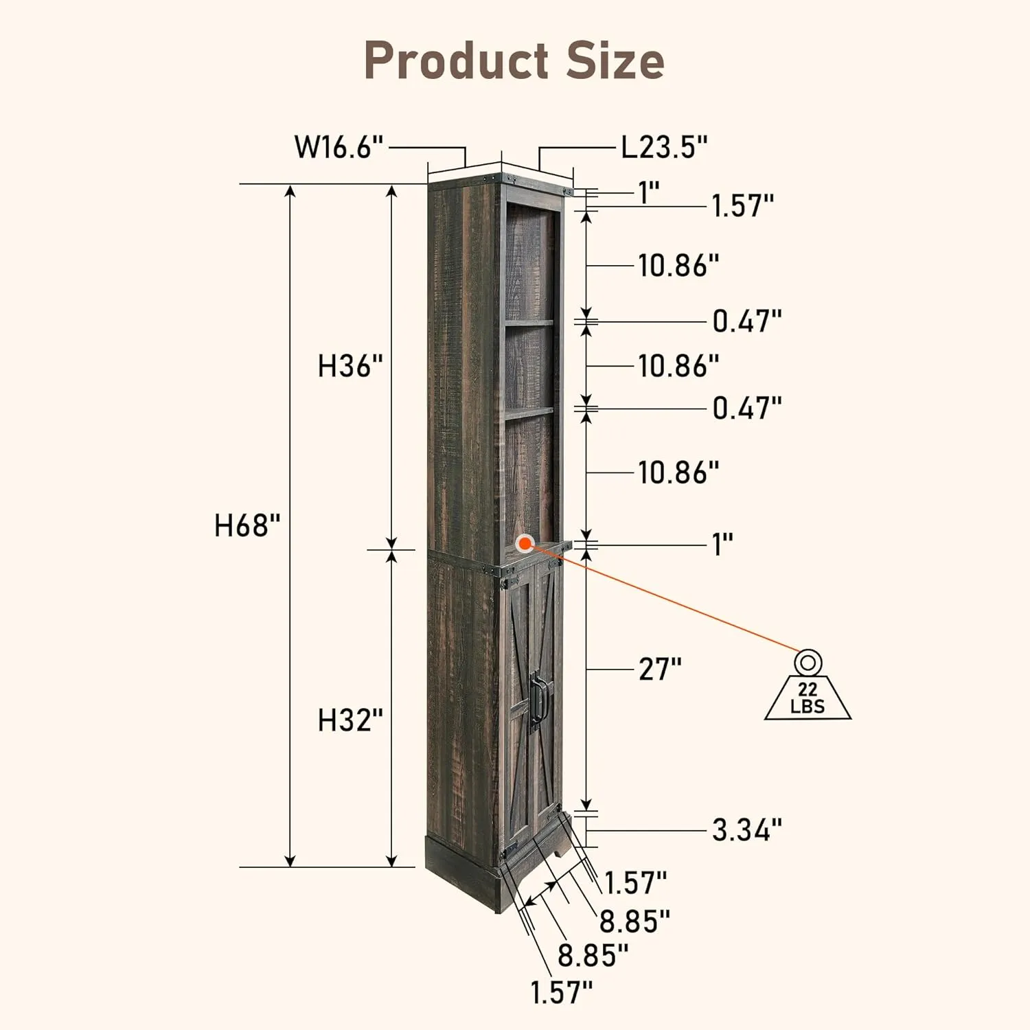 OKD Tall Corner Cabinet, Farmhouse Storage Cabinet with Barn Door Design & Adjustable Shelves, Home Space Saver for Bathroom, Living Room, Dark Rustic Oak