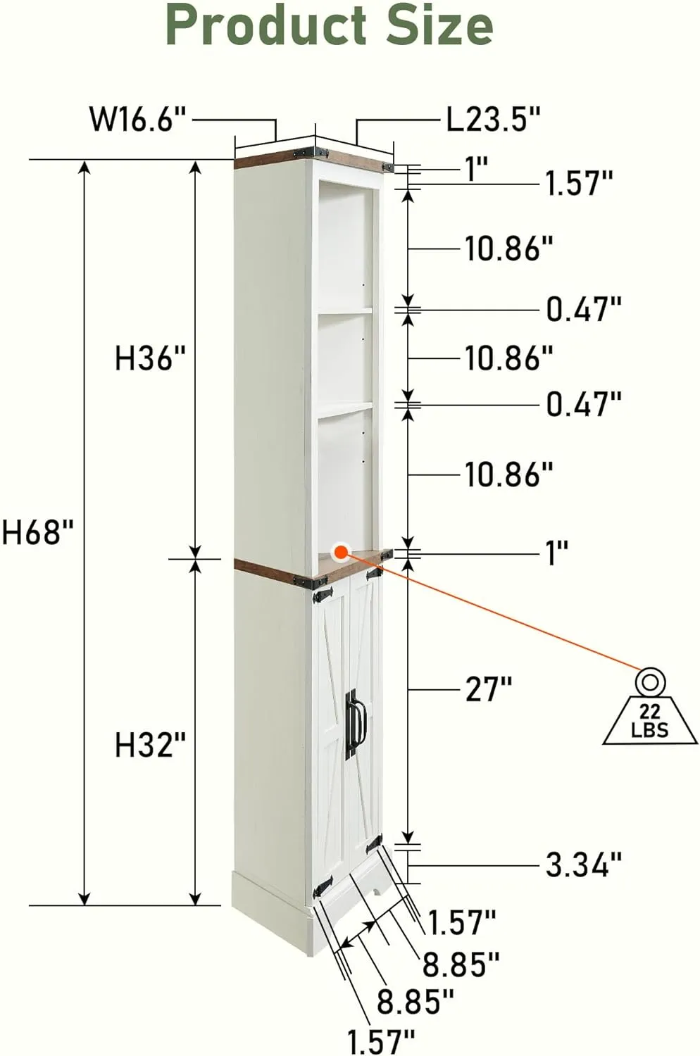 OKD Tall Corner Cabinet, Farmhouse Storage Cabinet with Barn Door Design & Adjustable Shelves, Home Space Saver for Bathroom, Living Room, Rustic Oak with Antique White