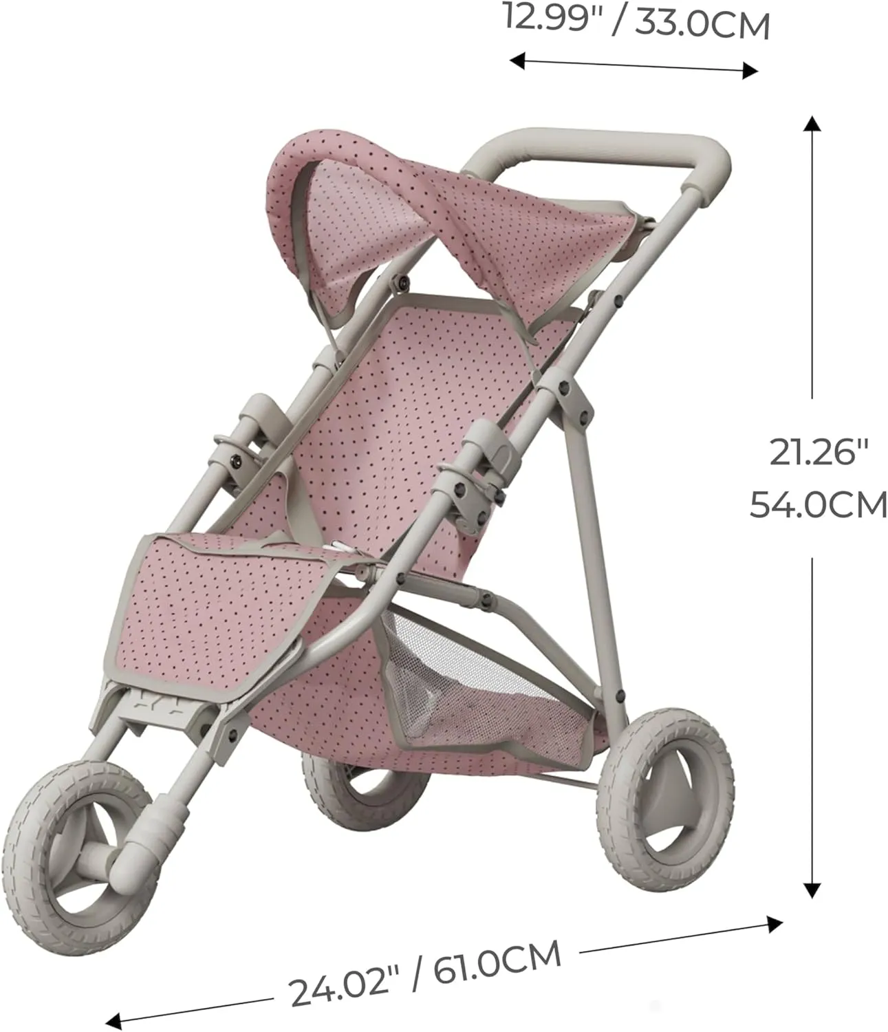 Olivia's Little World Doll Jogging-Style Stroller with Canopy, Storage Underneath, Pink and Cream and Gray