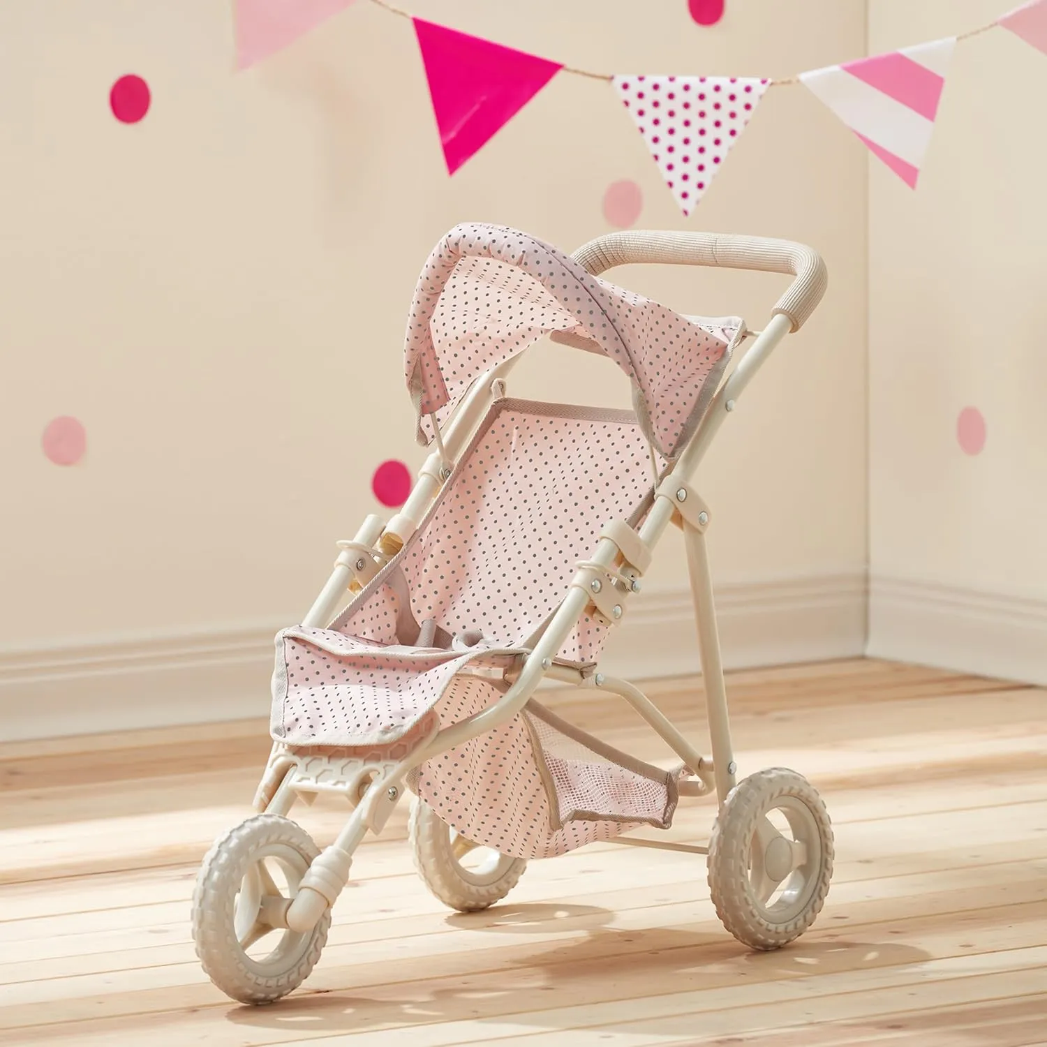 Olivia's Little World Doll Jogging-Style Stroller with Canopy, Storage Underneath, Pink and Cream and Gray
