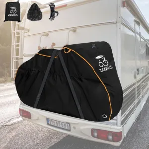 On-Rack Waterproof Bike Cover for 2 Bikes with Lock Holes– Heavy-Duty 600D Reinforced Fabric, Tear-Resistant and Abrasion-Proof, for Transport and Outdoor Storage, Includes Storage Bag