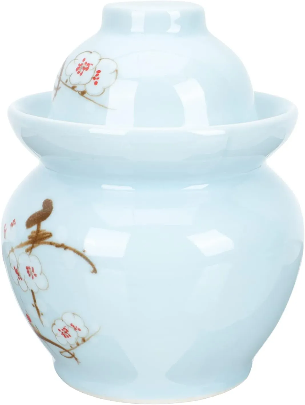 OUSIKA Ceramic Pickle Jar Small Chinese Fermenting Crock with Water Seal Airlock Lid Pickle Fermenting Jar Brewing Wine Container for Pickle Kimchi Sauerkraut Blue Jars