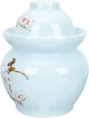 OUSIKA Ceramic Pickle Jar Small Chinese Fermenting Crock with Water Seal Airlock Lid Pickle Fermenting Jar Brewing Wine Container for Pickle Kimchi Sauerkraut Blue Jars