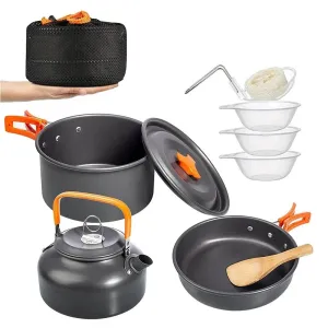 Outdoor Aluminum Camping Cookware Kit - Portable Cooking Set for Travelling, Hiking, and Picnics