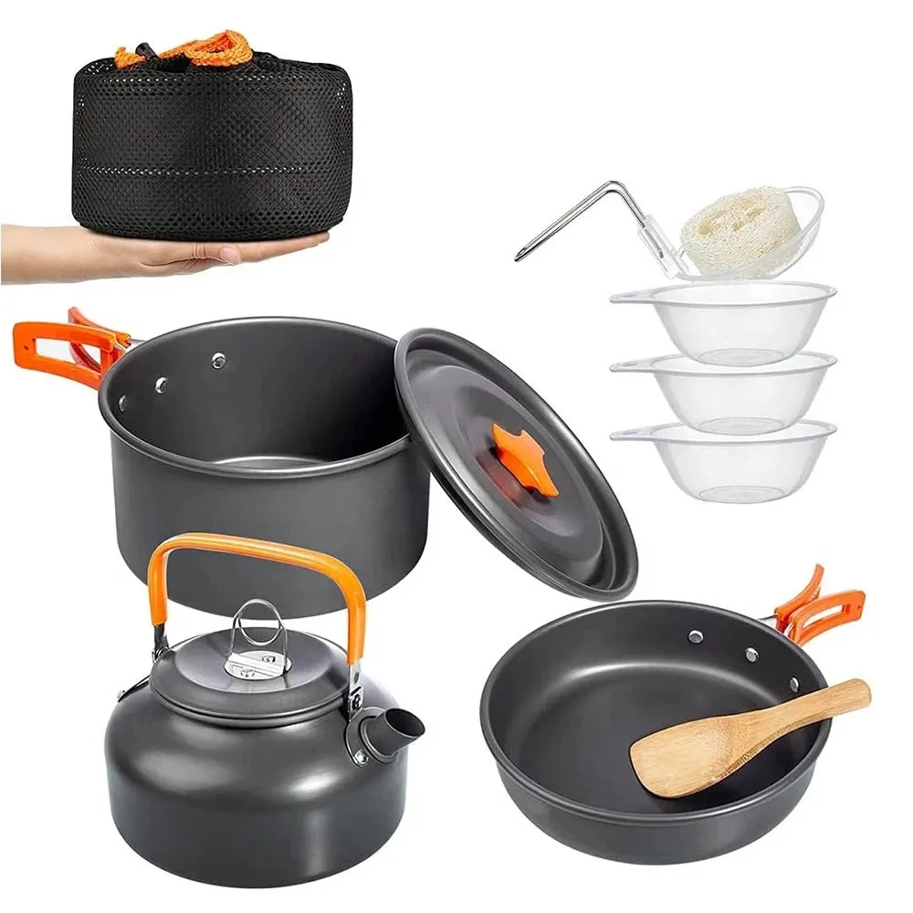 Outdoor Aluminum Camping Cookware Kit - Portable Cooking Set for Travelling, Hiking, and Picnics