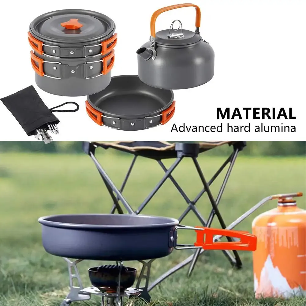 Outdoor Aluminum Camping Cookware Kit - Portable Cooking Set for Travelling, Hiking, and Picnics