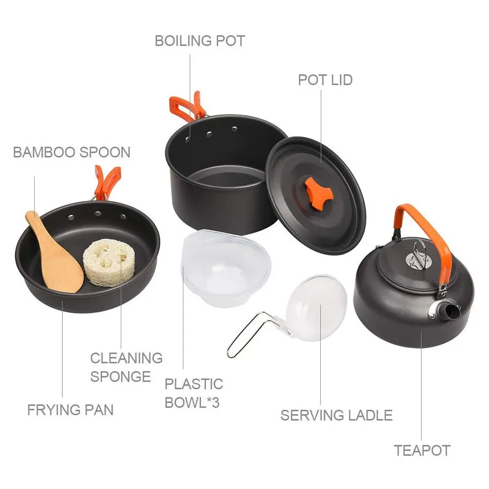 Outdoor Aluminum Camping Cookware Kit - Portable Cooking Set for Travelling, Hiking, and Picnics